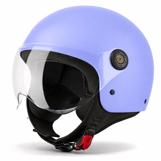 VINZ Duoro Jethelm met Vizier | Scooterhelm & Motorhelm & Brommerhelm & Snorfietshelm | ECE 22.06 goedgekeurd | Lichtgewicht 1100 gram | Inclusief Opbergzak | Lavender - S