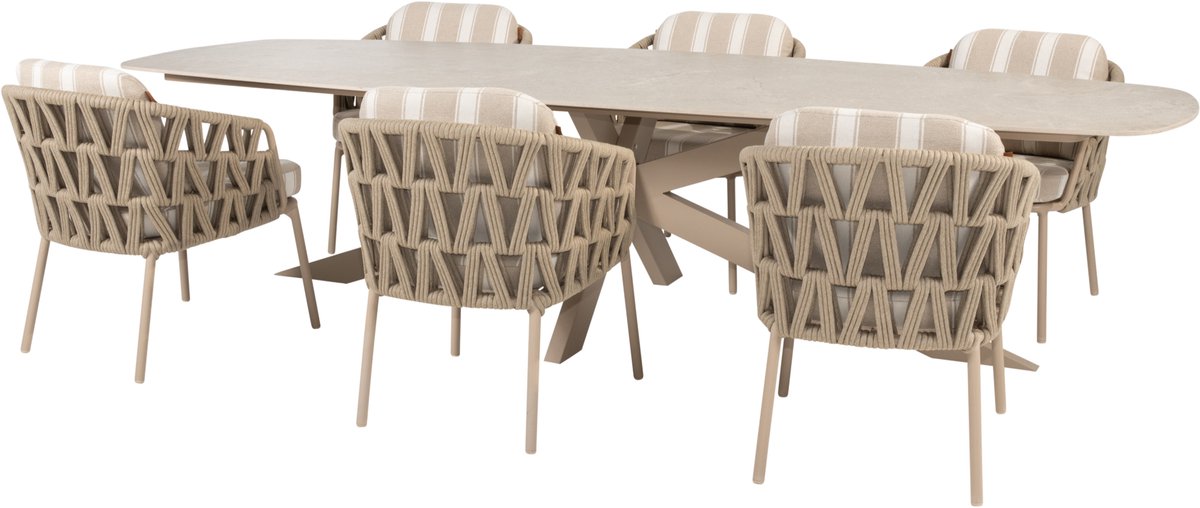 Prado Beverly dining tuinset 240x105xH75 cm 7 delig keramiek latte 4 Seasons Outdoor