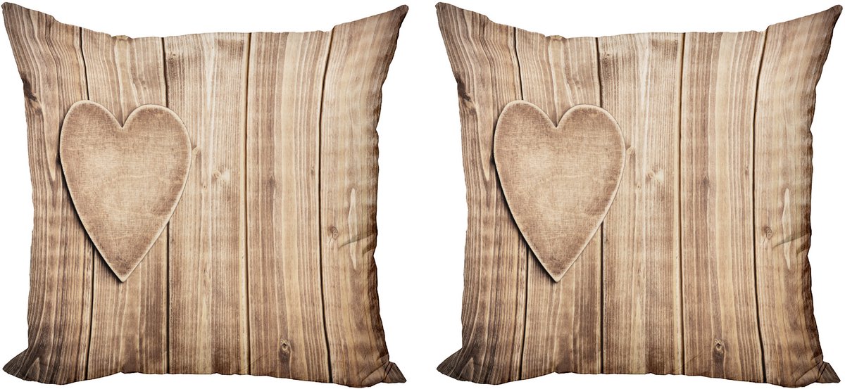 ABAKUHAUS Valentijnsdag kussensloopset (2 stuks), rustieke hartvormige planken, 45 cm, beige Bruinen