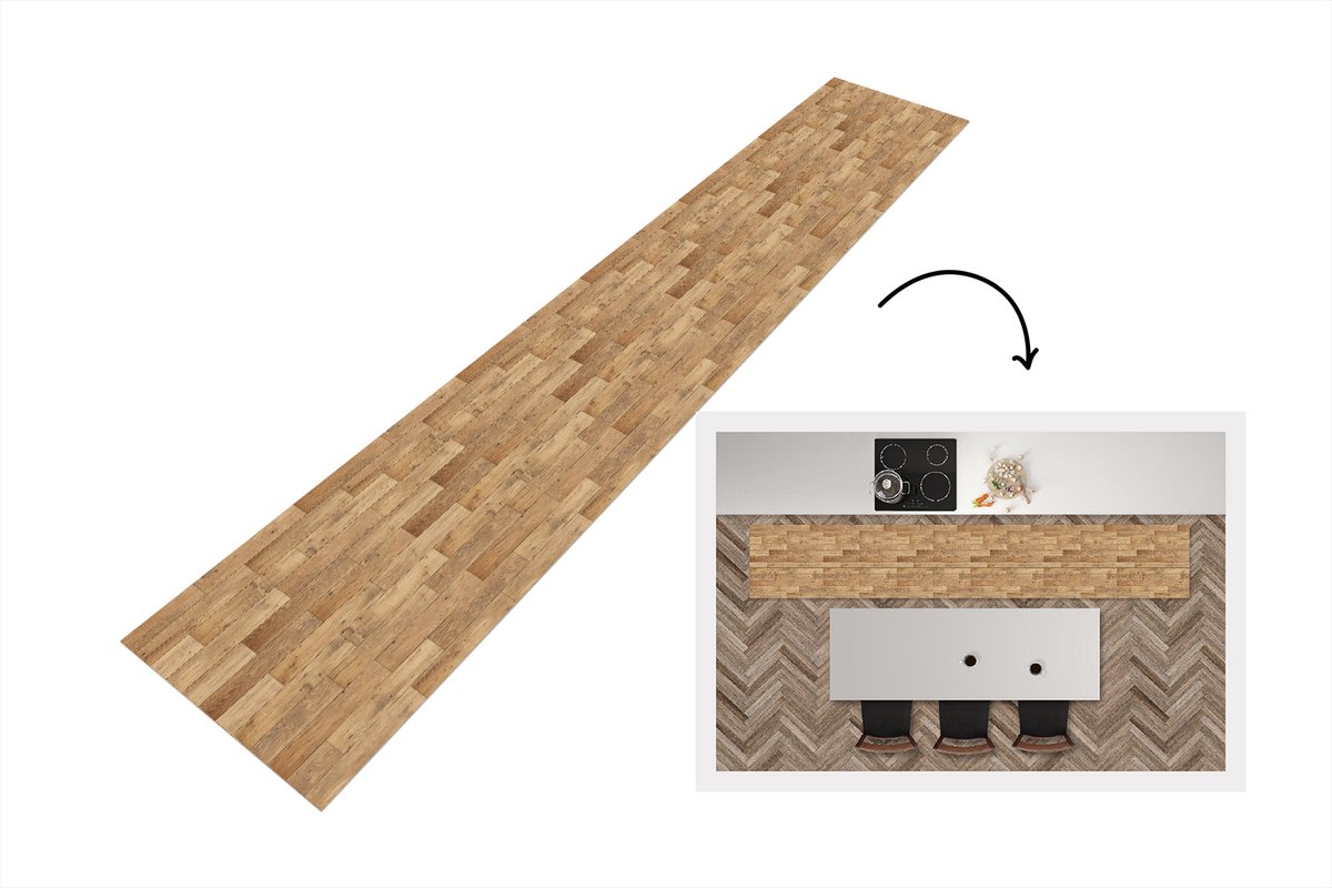 Keukenloper 360x60 cm - Keukenmat vinyl Patroon - Parket - Patronen - Keukenmatten loper -
