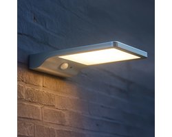 RexTech Solar wandlamp buiten 'Slim' - Zilver - Buitenlamp met sensor - Tuinverlichting met sensor - Schijnwerper met bewegingsmelder - Wandlamp op zonne-energie