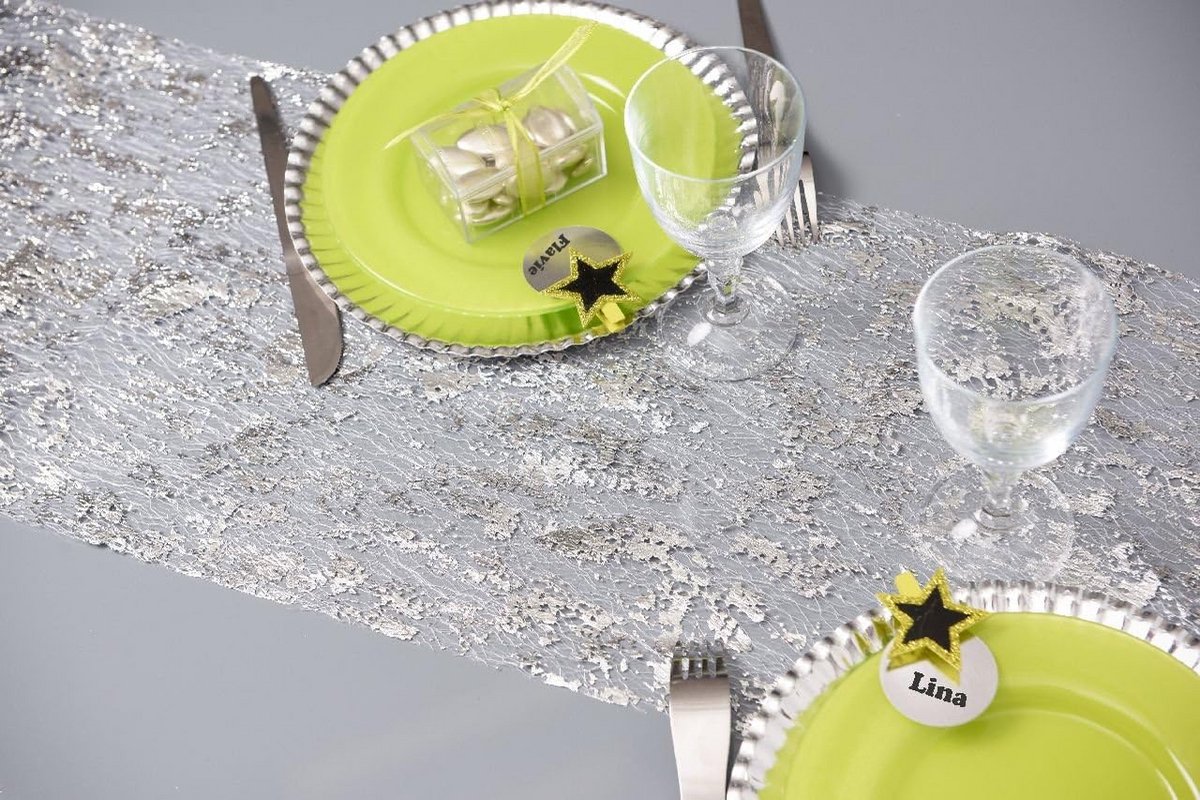 Lange Tafelloper Zilver Glanzend Polyester Feestelijk