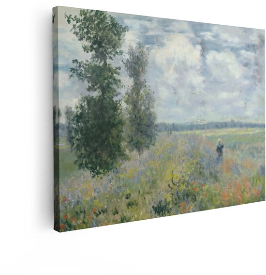 Artaza Canvas Schilderij Klaprozen - 40x30 cm - Wanddecoratie Monet - Muurdecoratie Natuur Landschap - Schilderijen Op Canvas Woonkamer