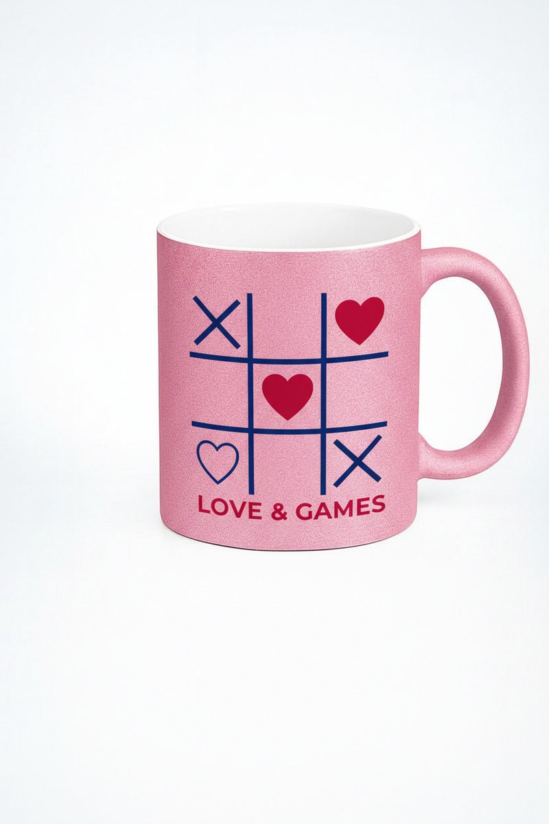 Roze Love & Games Mok - Tic-Tac-Toe Harten Design - Origineel Cadeau
