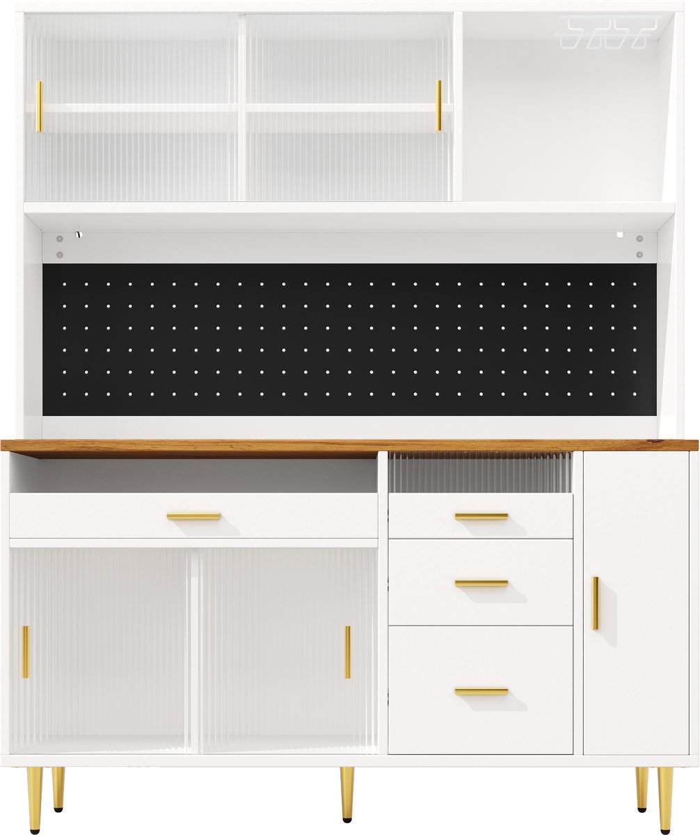Woonkamer hoge kasten (145x39x171cm), keukenkast, eetkamerkast, kasten met LED-verlichting, hoge kast met plankwanden, wit
