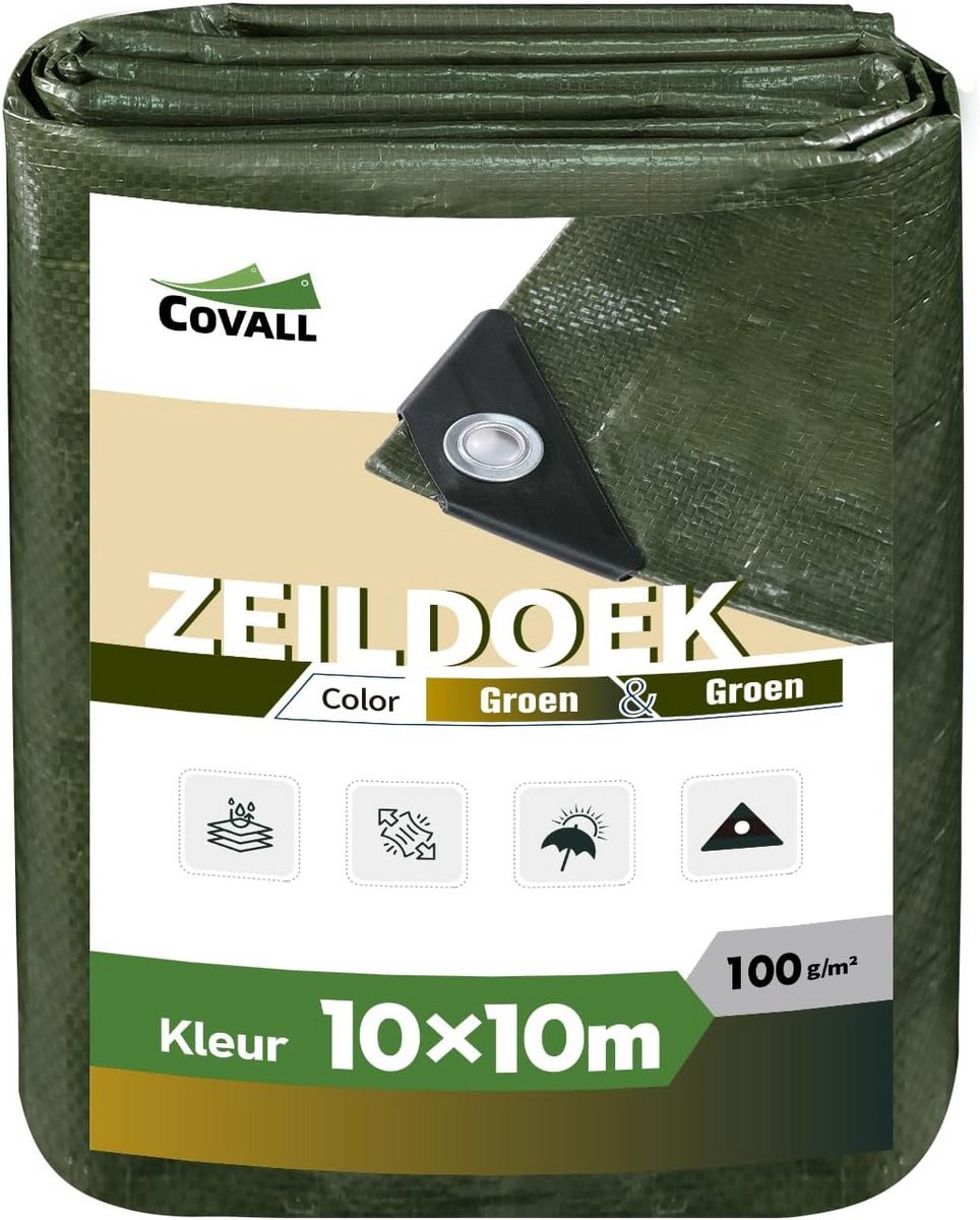 Waterdicht Afdekzeil Groen 10x10m met Oogjes - Zeil voor Boot, Tuin, Camping en Auto
