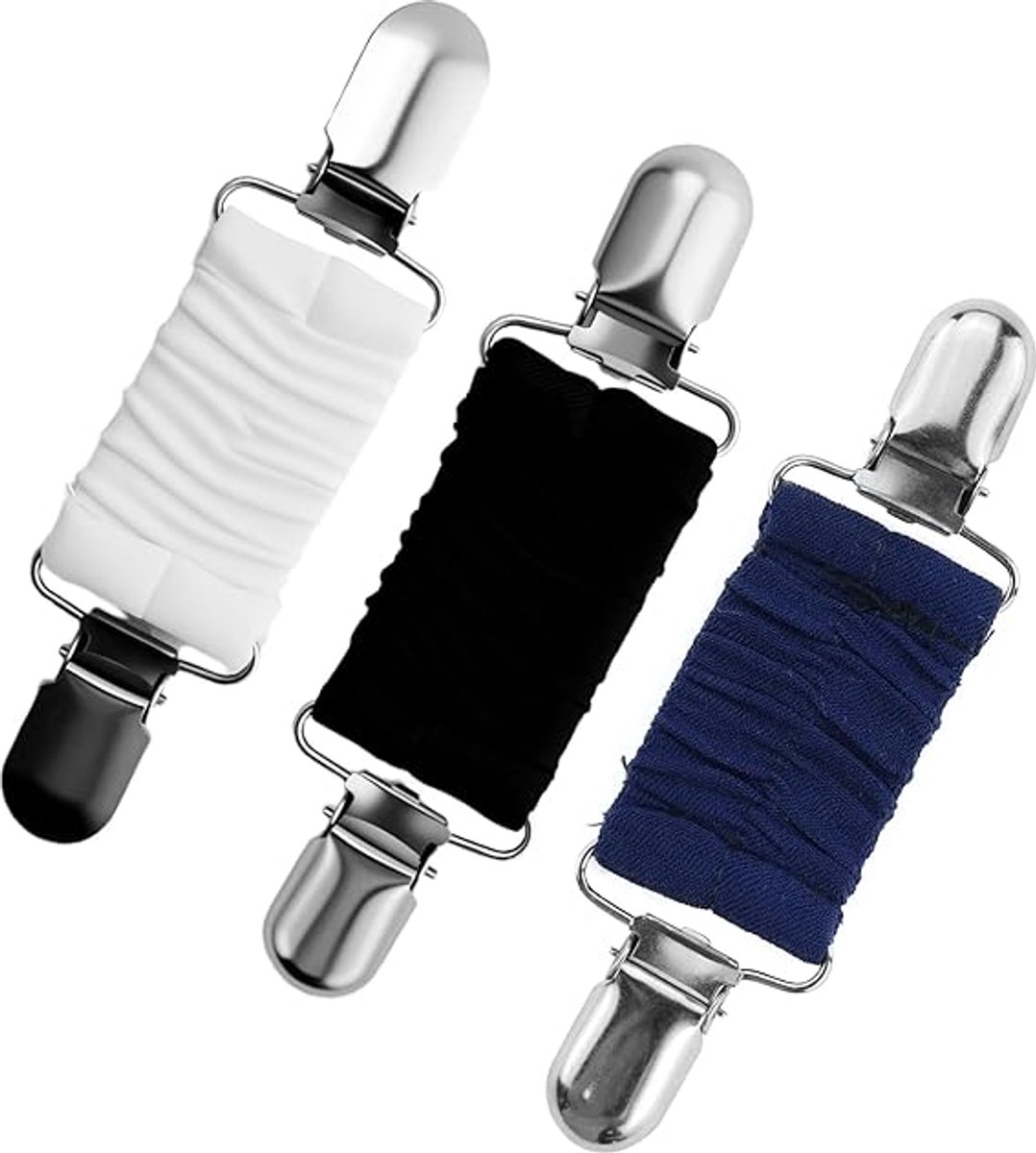 Vestclip in 3 verschillende kleuren, verstelbare elastische clip, elastische kledingclips met band, elastische jurkclips, vintage truiclips, voor kleding, truien