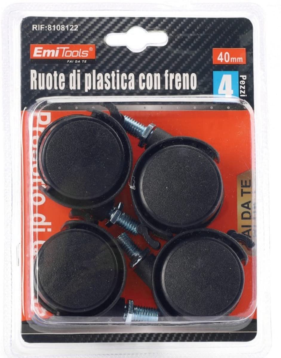 4x Zwenkwielen met Rem M8 Schroefdraad - 40mm Diameter Meubelwieltjes
