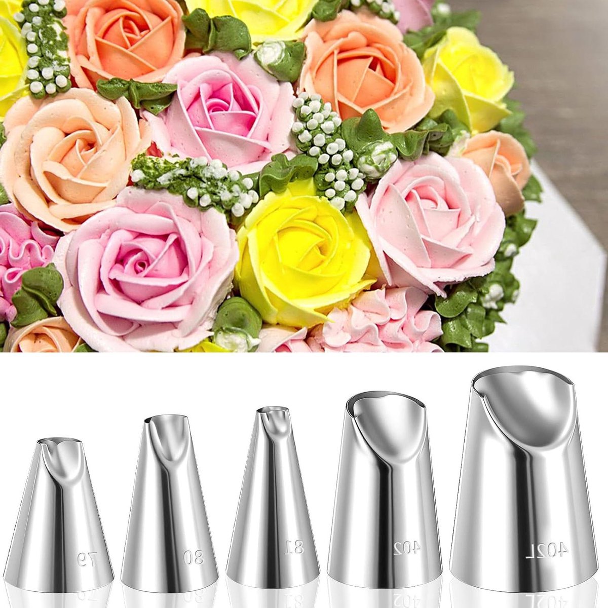 Bloemenspuitmondenset - Chrysant, Crème-Suikerglazuur, Taartdecoratie