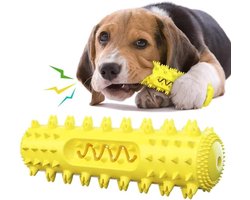 Oneay Hondenspeelgoed om op te kauwen voor honden die veel kauwen, tandenborstel en reinigingsstick voor honden, kauwspeeltje voor puppy's en kleine tot middelgrote honden (geel)