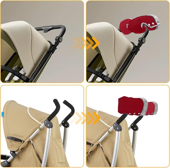 Kinderwagen Handwarmers - Moffen voor buggy - Wandelen met baby - Waterdicht en winddicht - Universele maat - Rood van Merkloos — afbeelding 3