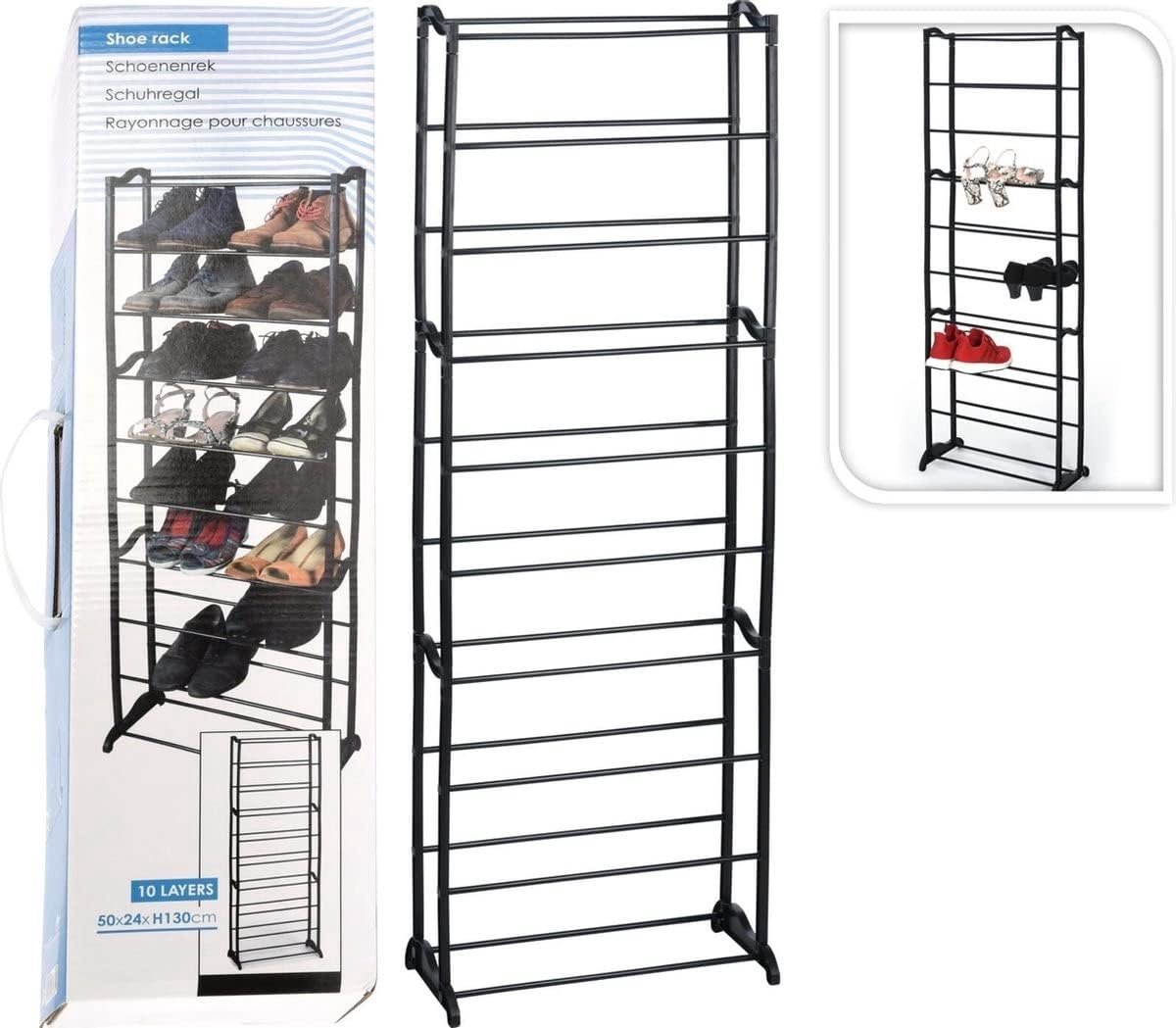 Schoenenrek - Schoenenkast - Organiseer je schoenen - 10 gelaagde planken - 50x24x130cm - Zwart