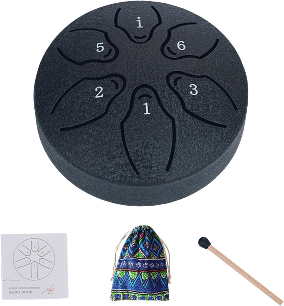 Stalen Tongtrommel - Regenbel Chime Drum - Muziek Maken - 6 Tonen - 8 cm Diameter - Zwart