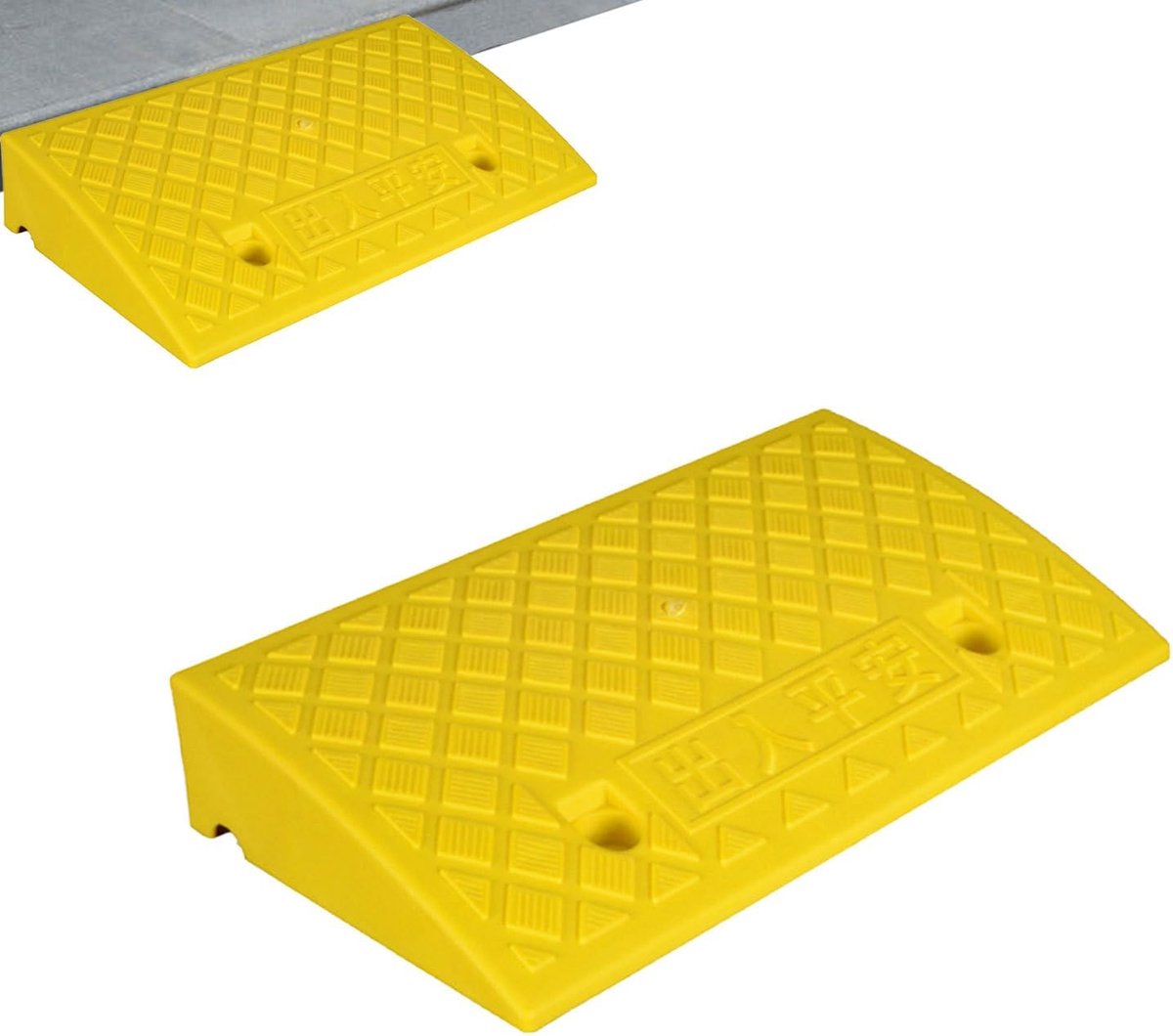 Oprijplaat - Helling Stoeprand - Voertuig Toegang - Waterafvoer Ontwerp - 55x20x8 cm - Zwart Geel