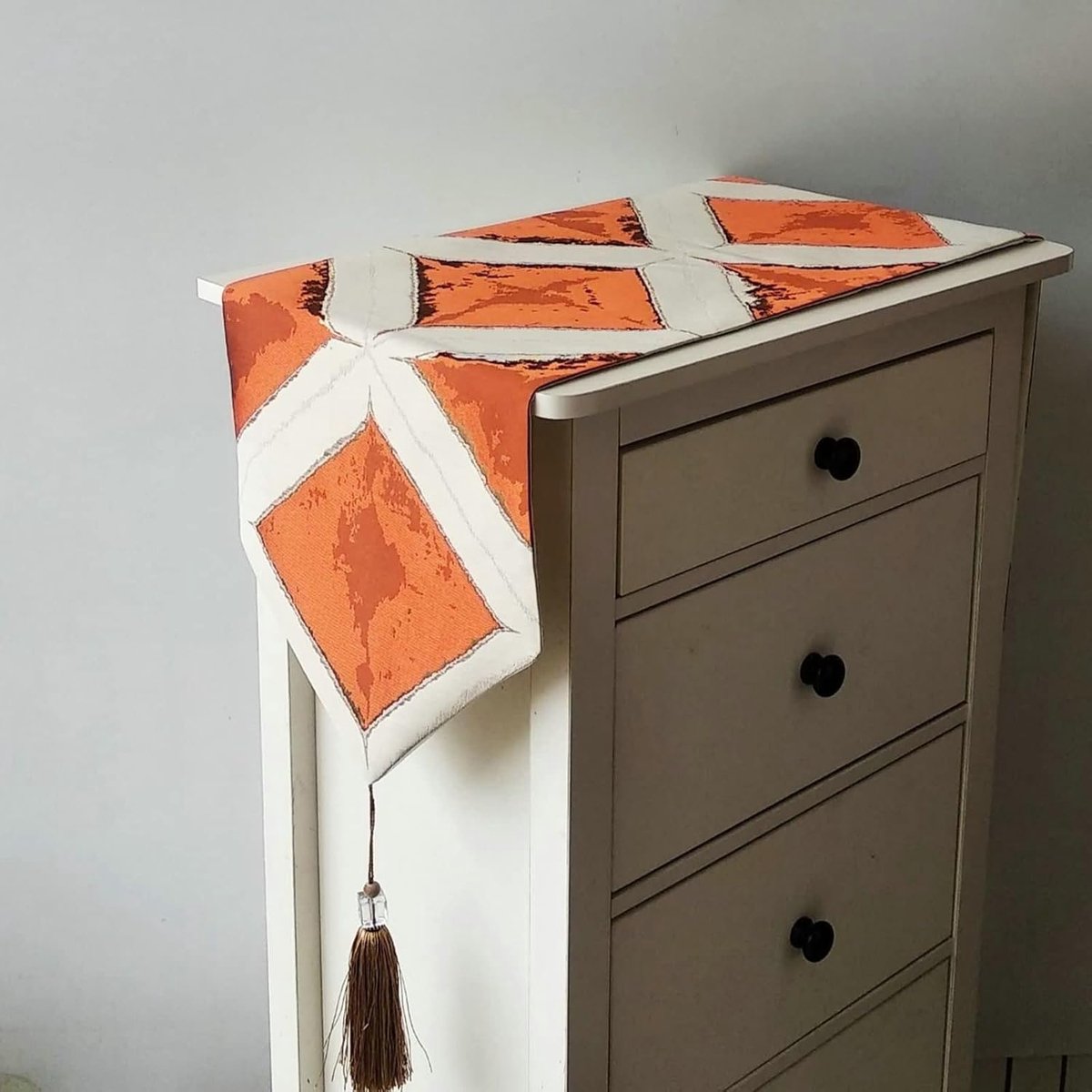 Tafelloper - Tafeldecoratie - Eettafel Aankleden - Geometrisch Ruitpatroon - 32x120CM - Oranje