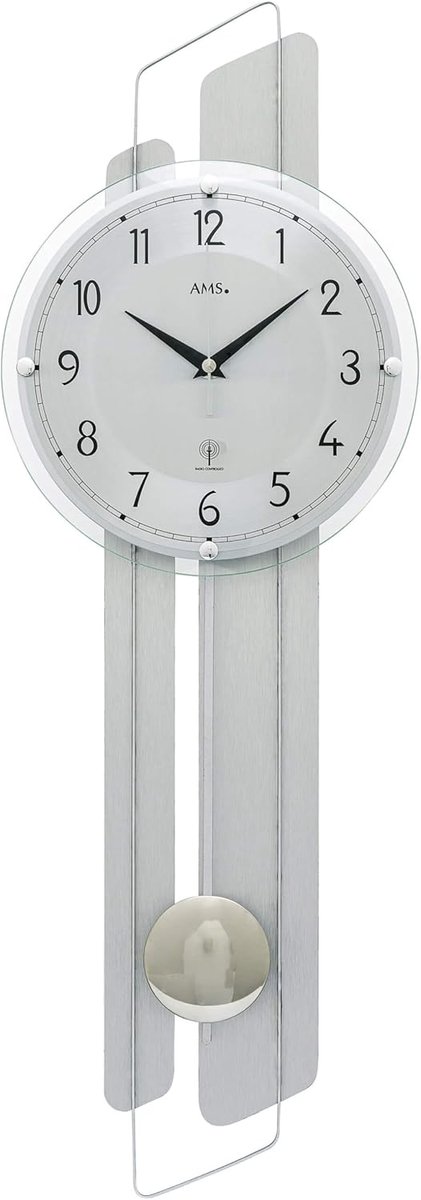 Wandklok Radio - Tijdwekker - Tijdweergave - Automatische Tijdsynchronisatie - 66 cm Diameter - Zilver