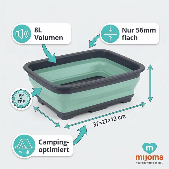 Opvouwbare Afwasbak - Camping Spoelbak - Outdoor Keuken - Plat Inklapbaar - 8 Liter Capaciteit - Grijs Groen — afbeelding 3