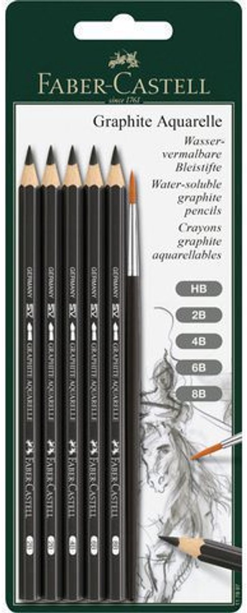 Faber-Castell aquarelpotlood - Graphite - set 5 hardheden + penseel - FC-117897 — afbeelding 5