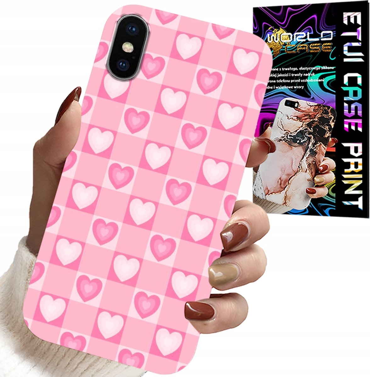 HOESJE VOOR IPHONE XS MAX - ROZE HOESJE MET HARTJESRUITJE + GLAS