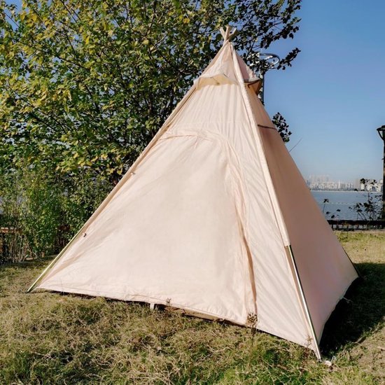 Outdoor Tipi Tent - Piramidetent Familietent - Kamperen en Spelen - Waterdicht 3000mm PU - 215x215x200cm - Beige van OutDoor — afbeelding 3