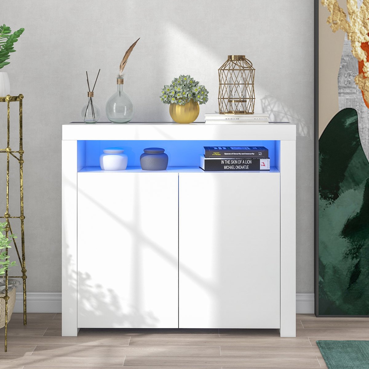 Wishdor - Sideboard - Met Ledverlichting En Hoogglans - Modern - Voor Woonkamer - Wit - 108 X 40 X 92 Cm