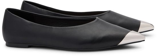 Sacha - Dames - Zwarte ballerina's met zilverkleurig detail - Maat 39