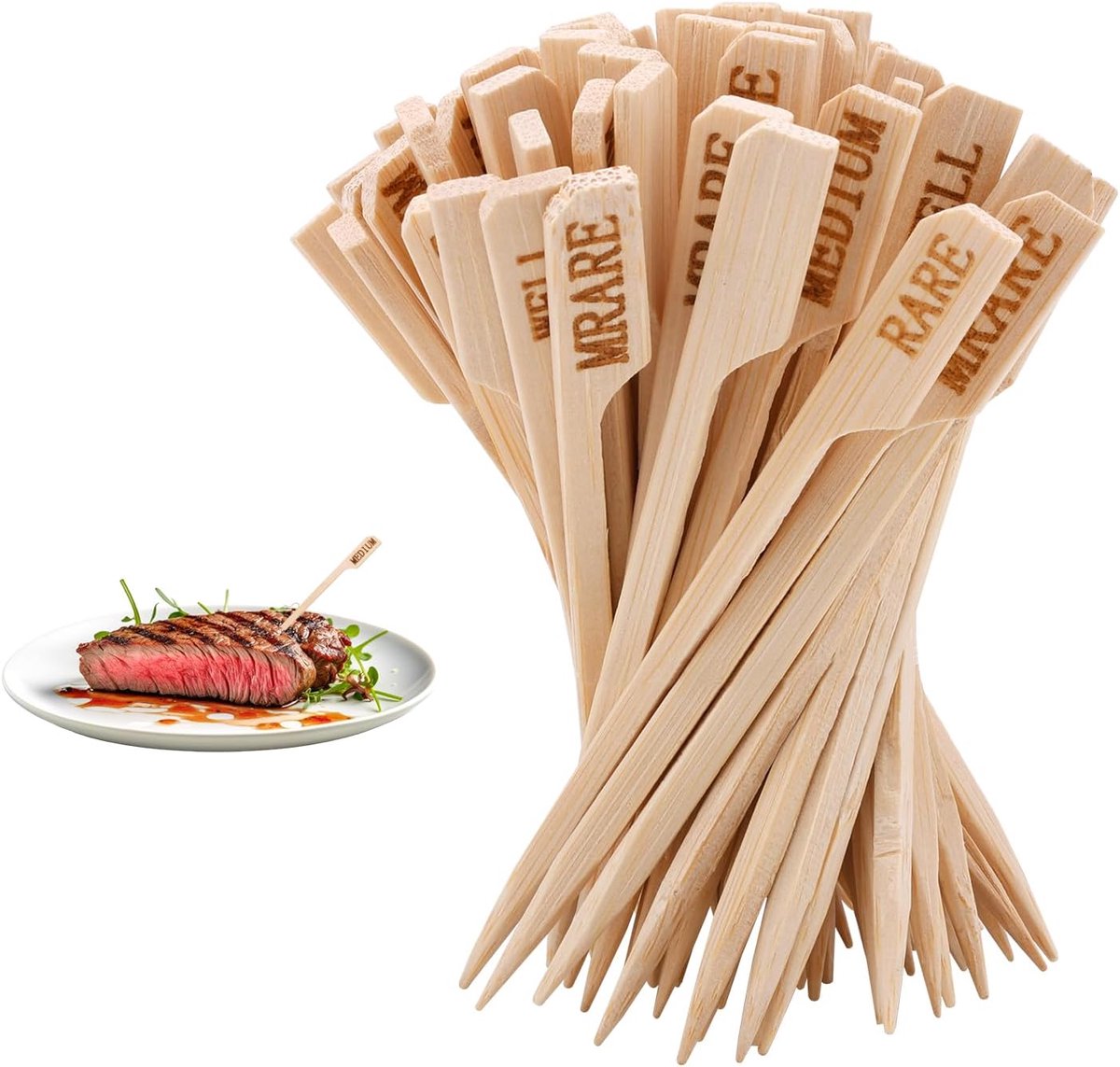 Steak Temperatuursticks - Houten Spiesjes - Barbecue Grillen - 500 Stuks - 9cm Lengte - Geel
