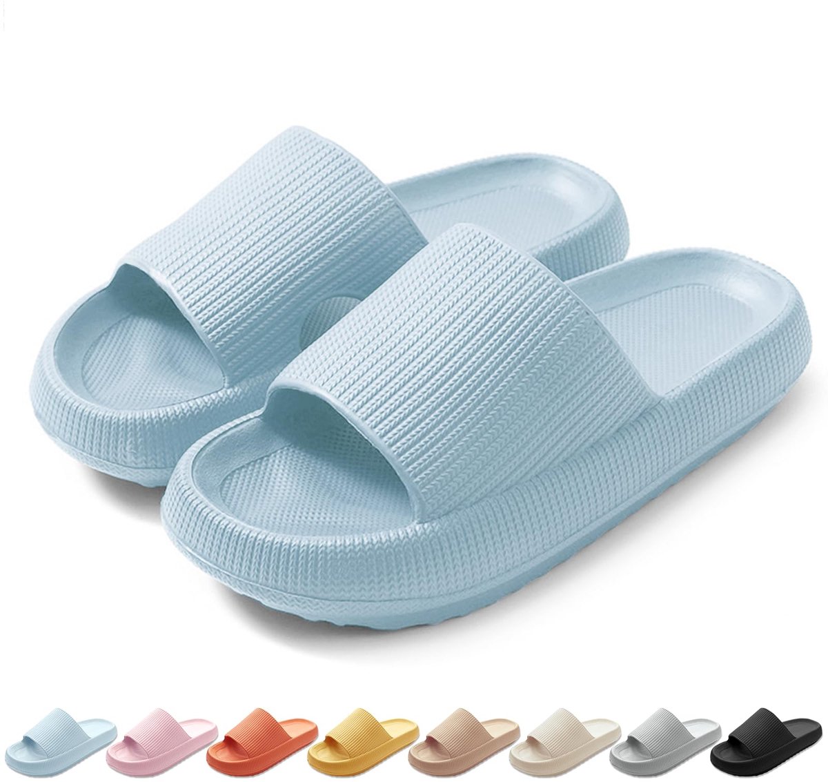 Geweo - Slippers - Badslippers - EVA Badslippers Unisex - Anti-Slip en Stevig Voetbed - Anti-lawaai-Antibacterieel - Anatomisch - Licht & Flexibel - Massage-effect-voor in de zomer en voor binnen en buitenv - Lichtblauw - Maat 36/37
