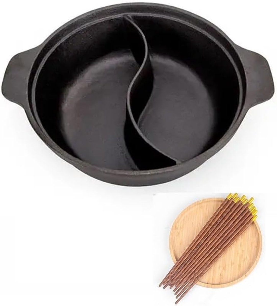 Gietijzeren Hotpot - Dubbele Smaak Pan - Samen Eten - S-vormig Scheidingswand - 318 cm - Zwart