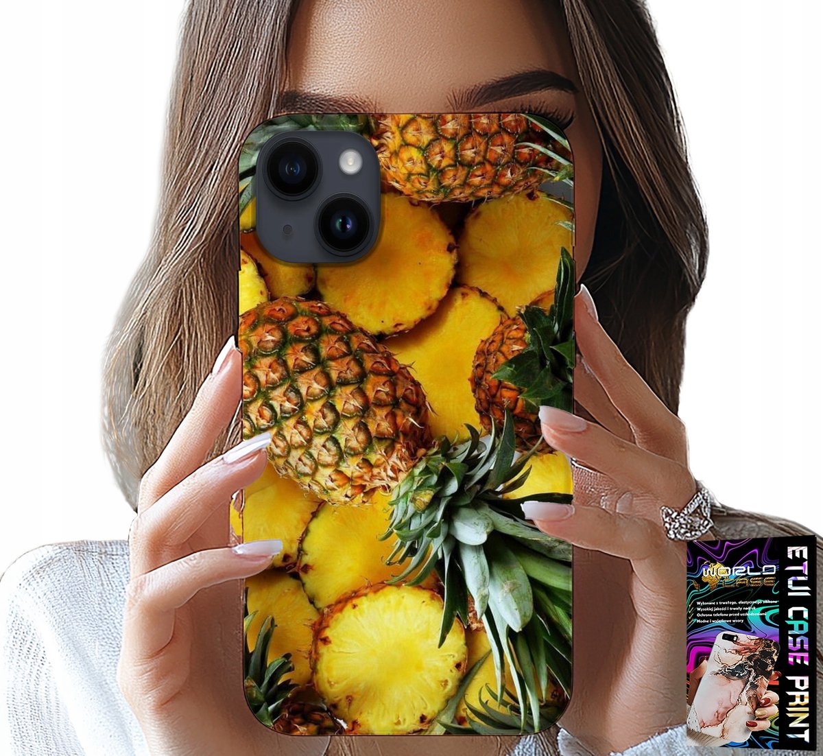 HOESJE VOOR IPHONE 15 PLUS - ANANAS FRUIT HOESJE + GLAS