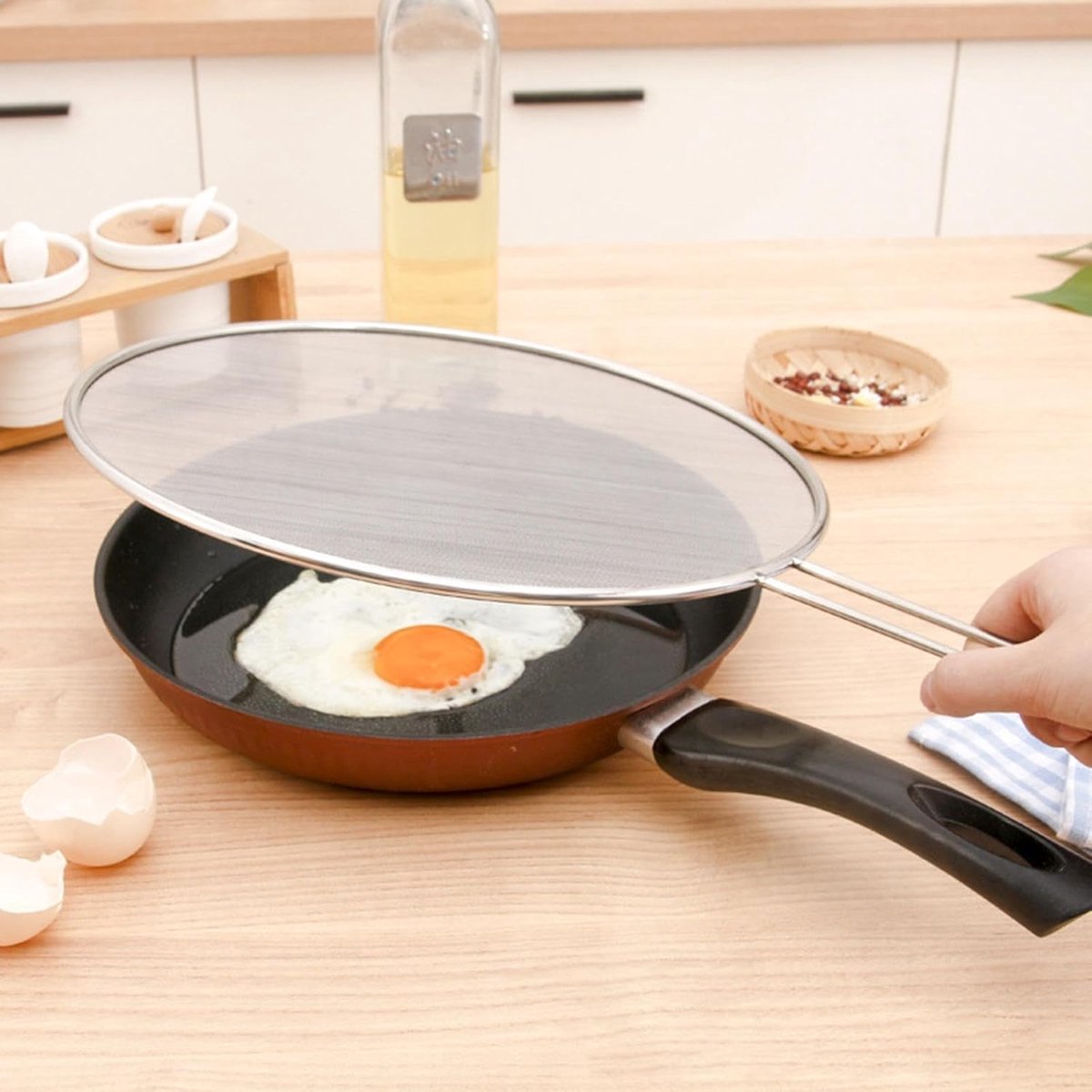 Spatdeksel Koekenpan Keuken Accessoire Vetvrij Koken Fijnmazig Gaas 19 cm Diameter Zilver