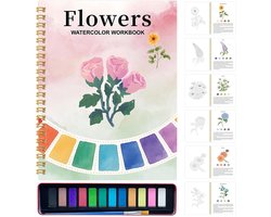 Aquarel Werkboek - Tekenset Beginners - Creatief Schilderen - Inclusief 12 Kleuren - 20 x 16 cm - Meerkleurig
