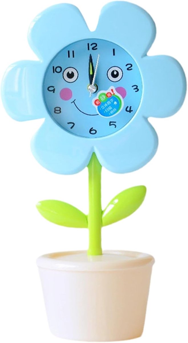 Ochtend wekker - Stille wekker - Thuis slapen - Bloempot design - 15 cm breed - Blauw