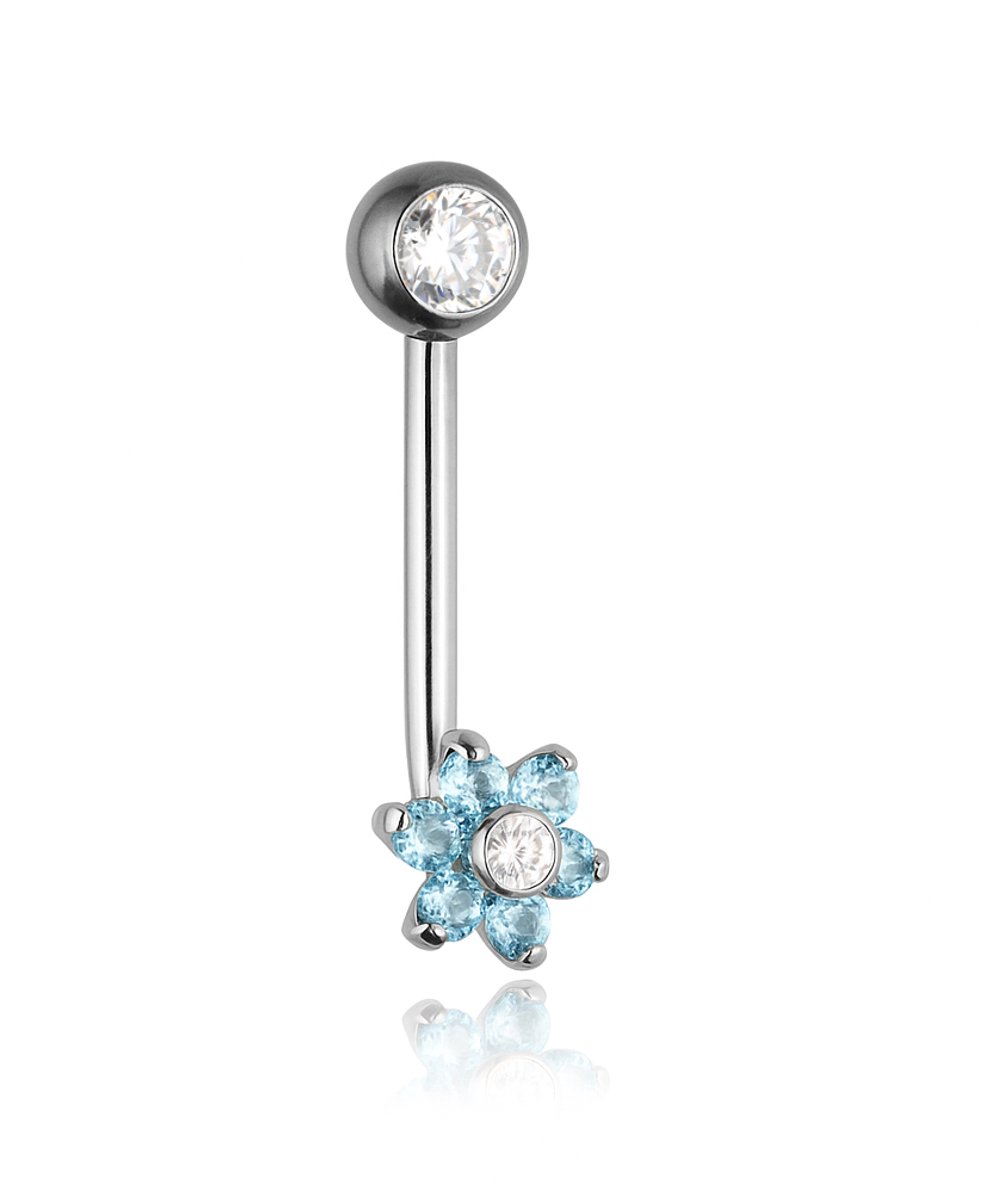Crazy Needles Christina - Intieme Titanium Oorbel - Bloem - Blauw en Wit Zirkoon - L