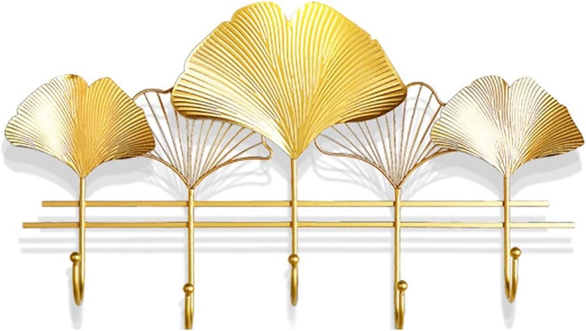 Wandkapstok - Wandhaak Rekrail - Jassen Ophangen - Ginkgoblad Design - Maat S - Goudkleuri