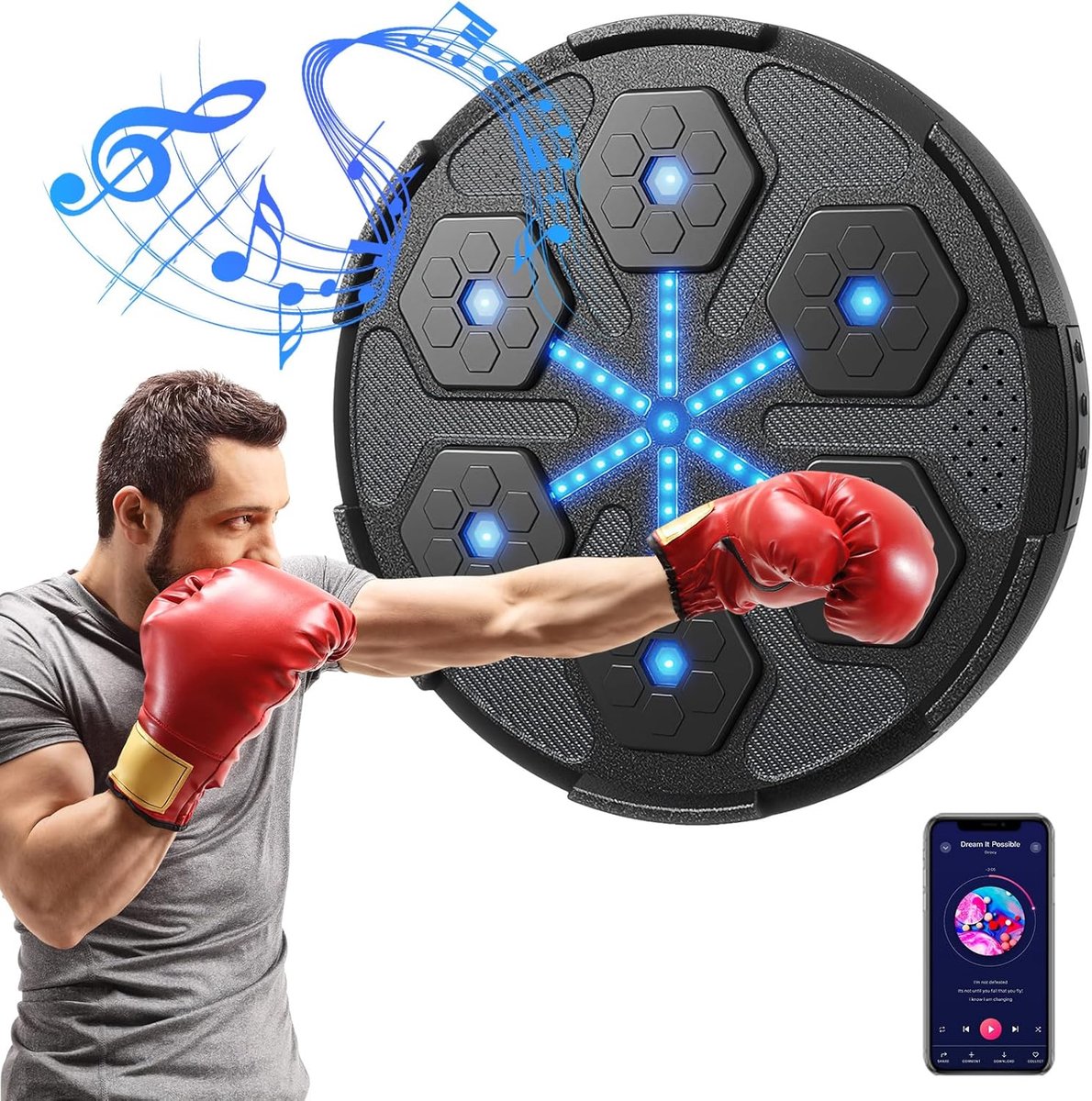 Muziek Boksmachine - Smart Target - Thuis Training - Bluetooth Sensor - 40x40x8 cm - Zwart