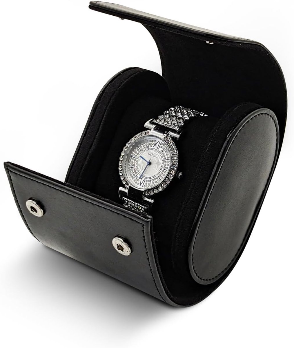 PU Leather Watch Case - Single Watch Display Box - Portable Storage - Watch Roll Travel Case met Verwijderbare Pillow (Zwart)