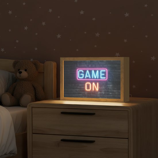 Nachtlampje 30x20 cm - Kinder lamp - Game on - Neon - Muur - Tafellamp kinderkamer - Slaapkamer lamp - Bedlamp kinderen - Kinderlampje stopcontact - Wandlamp babykamer - Nachtlampjes van Merkloos — afbeelding 2