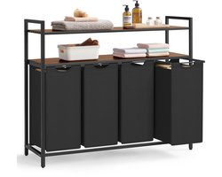 VASAGLE - Wasmand - Wasmand met 4 Uitneembare Tassen - Met Legplank - Voor Badkamer en Wasruimte