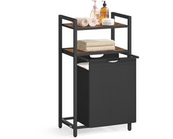 VASAGLE - Wasmand - Wasmand met 2 Planken - Uittrekbare en Afneembare Waszak - 65 Liter Capaciteit