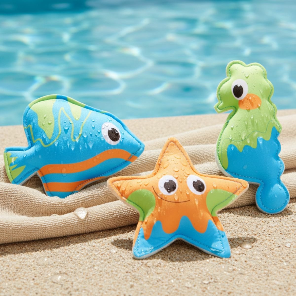 Eddy Toys duikdieren set 3-delig - duikspeelgoed van neopreen voor in het zwembad - vis, zeester en zeepaardje - formaat 13 cm - kleur meerkleurig - geschikt vanaf 3 jaar - zwemtoy