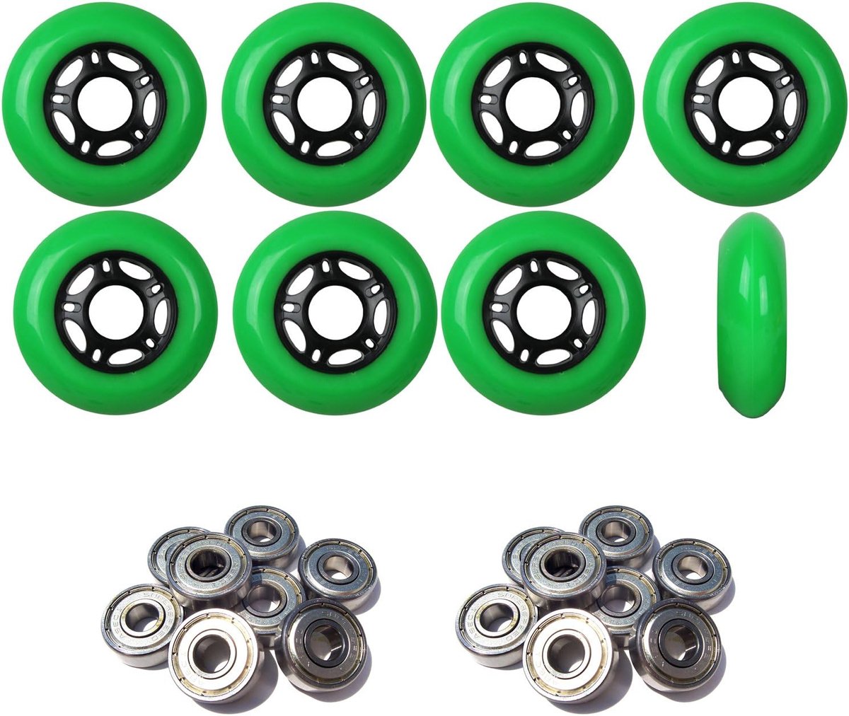 Inline Skate Wielen - Skeeler Wielen - Outdoor Skaten - Hoge Snelheid Lagers - 72mm 89A - Groen