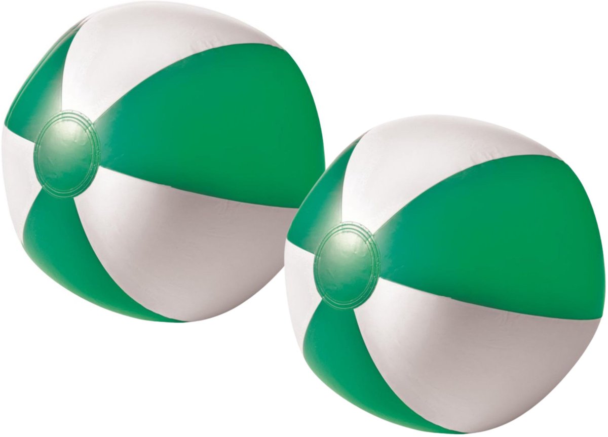 Impression Strandbal - 2x - opblaasbaar - zwembad speelgoed - groen/wit - D26 cm