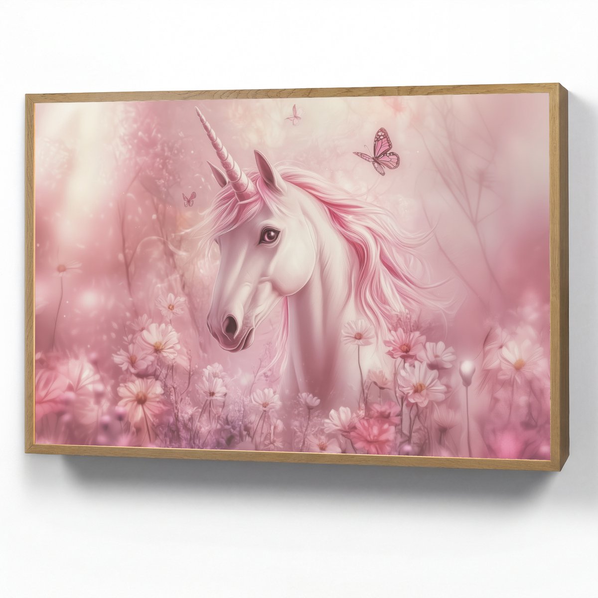 Wandlamp 100x70 cm - Oplaadbaar - Eenhoorn - Roze - Vlinders - Bloemen - Wandlampen binnen