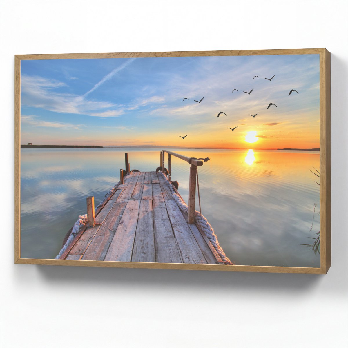 Wandlamp 100x70 cm - Oplaadbaar - Water - Steiger - Vogels - Zonsondergang - Horizon - Wan