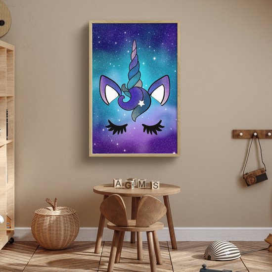 Nachtlampje 70x100 cm - Kinder lamp - Eenhoorn - Sterrenhemel - Ster - Blauw - Tafellamp kinderkamer draadloos - Slaapkamer lampje - Bedlamp kinderen - Kinderlampje - Wandlamp babykamer - Nachtlampjes van Merkloos — afbeelding 3