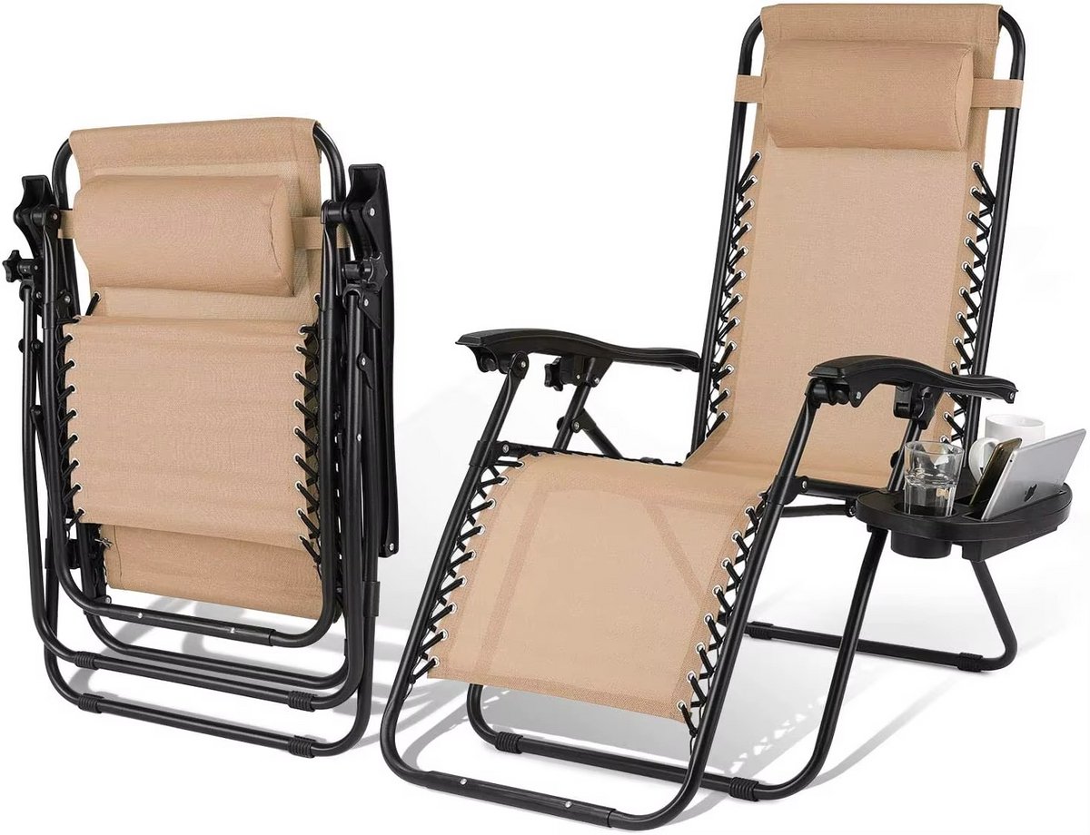 Ligstoel Opvouwbaar – Campingstoel met Bekerhouder – Inklapbare Stoel Belastbaar tot 140 kg – Comfortabele Tuinstoel voor Camping en Buiten