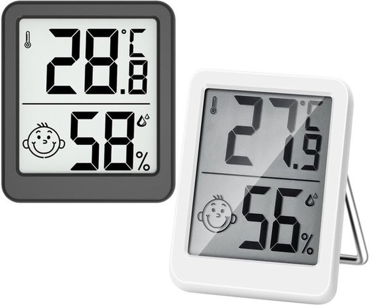 2x Mini Lcd-Thermometer - Groot Formaat - Digitaal Lcd - Thermometer Hygrometer - Elektronische Temperatuur-Vochtigheidsmeter Voor Binnenruimtes Sensormeter Weerstation - zwart+wit