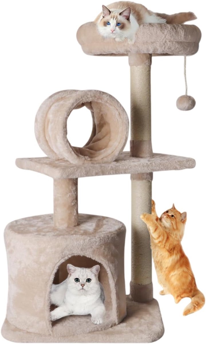 Kattenboom - Kattenpaleis Krabpaal - Spelen Klimmen - Meerdere Niveaus - 112cm Hoog - Lichtgrijs