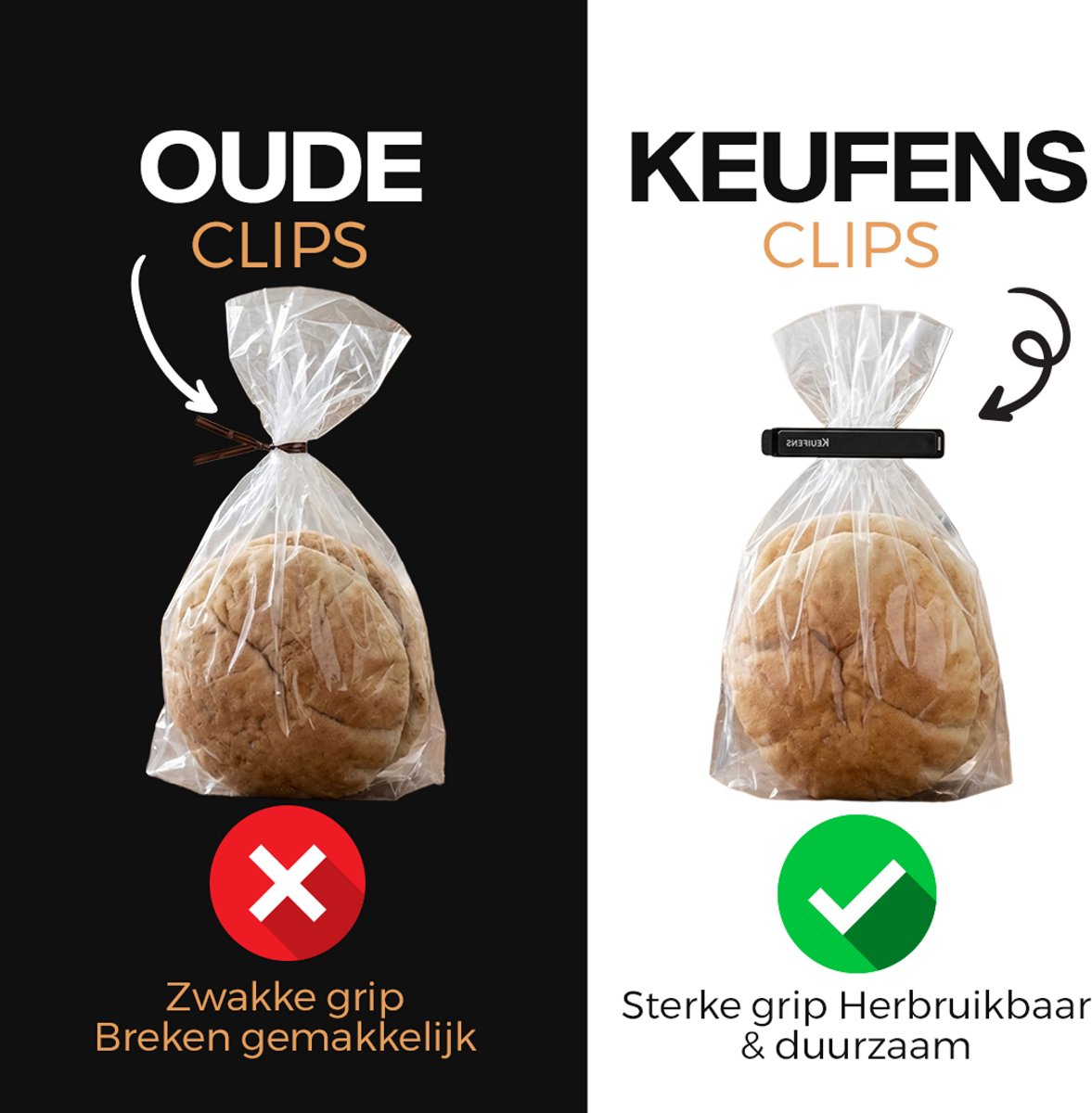 Keufens Vershoudclips 10 stuks zwart - Vaatwasser en vriezer bestendig - Afsluitclips - Vershoud knijpers - Zaksluiter - Kunststof — afbeelding 6